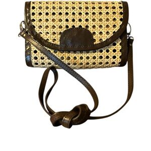 Brown and Cream Woven Crossbody Bag